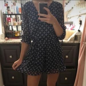 Navy Romper with Ship Wheel Pattern